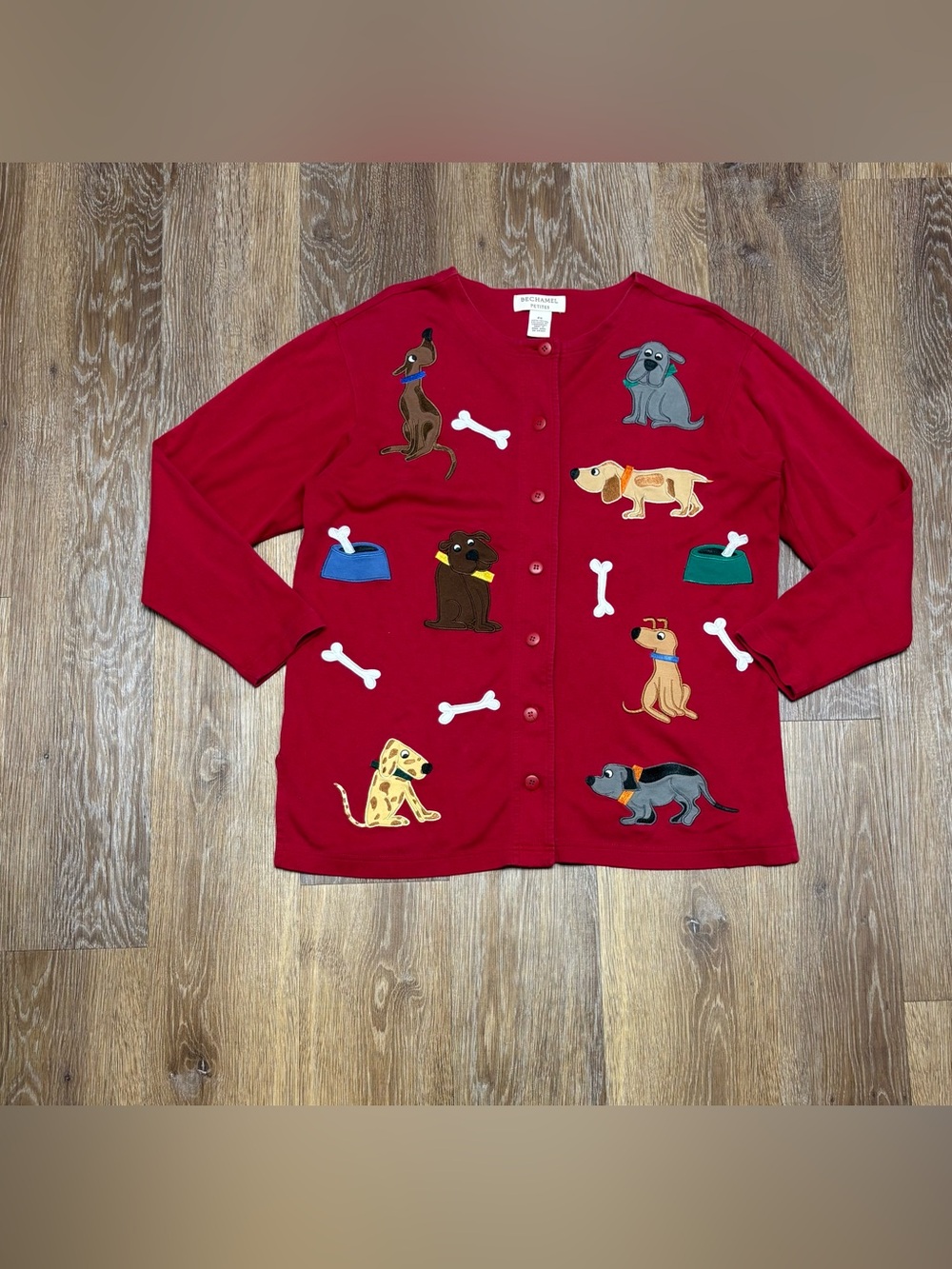 Bechamel Red Dog Applique Button-Up Cardigan